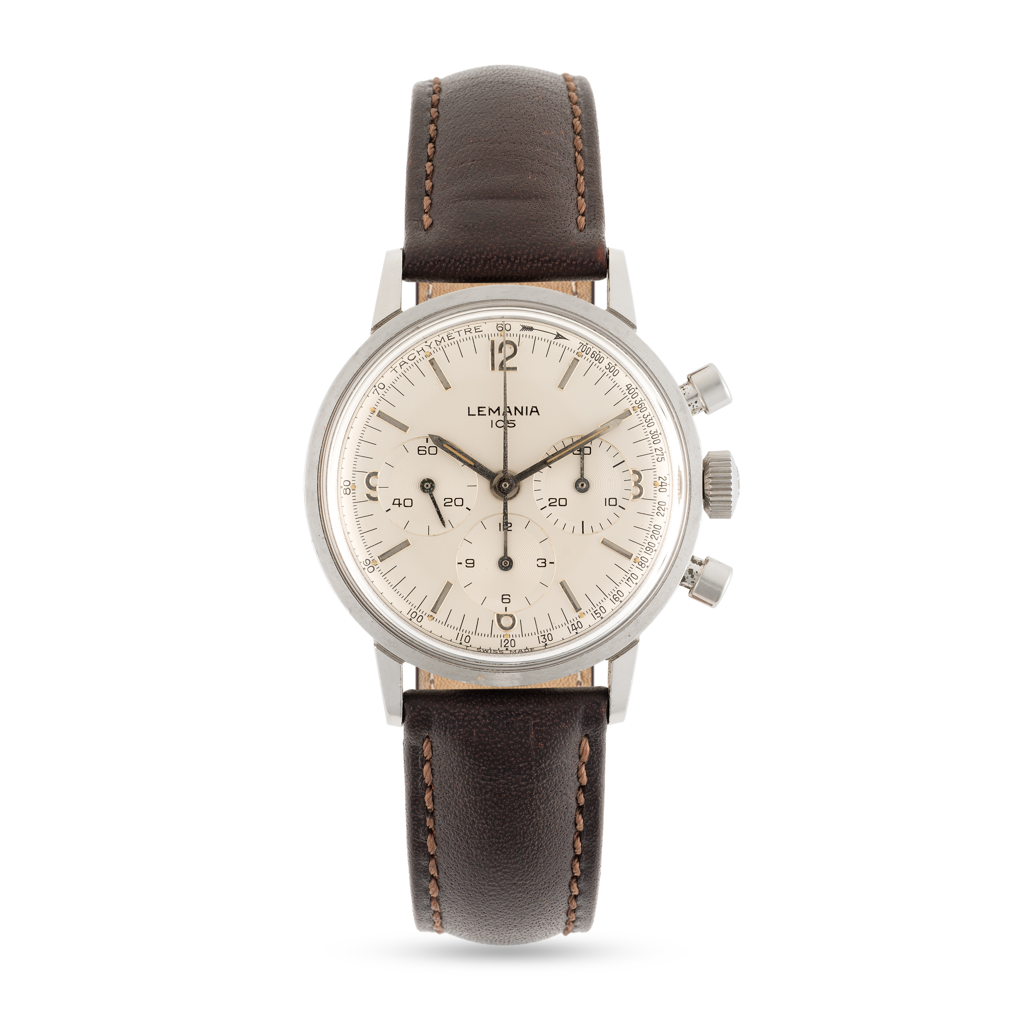 A RARE GENTLEMAN'S STAINLESS STEEL LEMANIA WATERPROOF CHRONOGRAPH WRIST WATCH CIRCA 1960s, ISSUED TO - Image 4 of 10