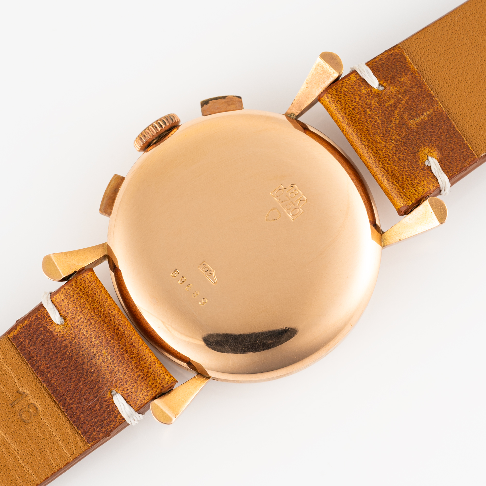 A RARE GENTLEMAN'S SIZE 18K SOLID PINK GOLD LUSINA CHRONOGRAPH WRIST WATCH CIRCA 1940s Movement: - Image 7 of 8