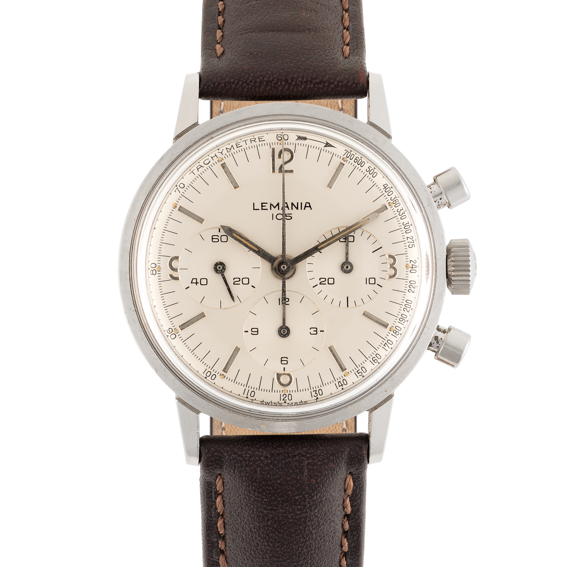 A RARE GENTLEMAN'S STAINLESS STEEL LEMANIA WATERPROOF CHRONOGRAPH WRIST WATCH CIRCA 1960s, ISSUED TO - Image 2 of 10