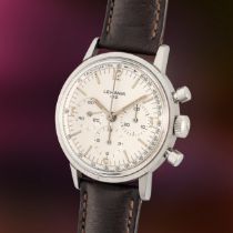 A RARE GENTLEMAN'S STAINLESS STEEL LEMANIA WATERPROOF CHRONOGRAPH WRIST WATCH CIRCA 1960s, ISSUED TO