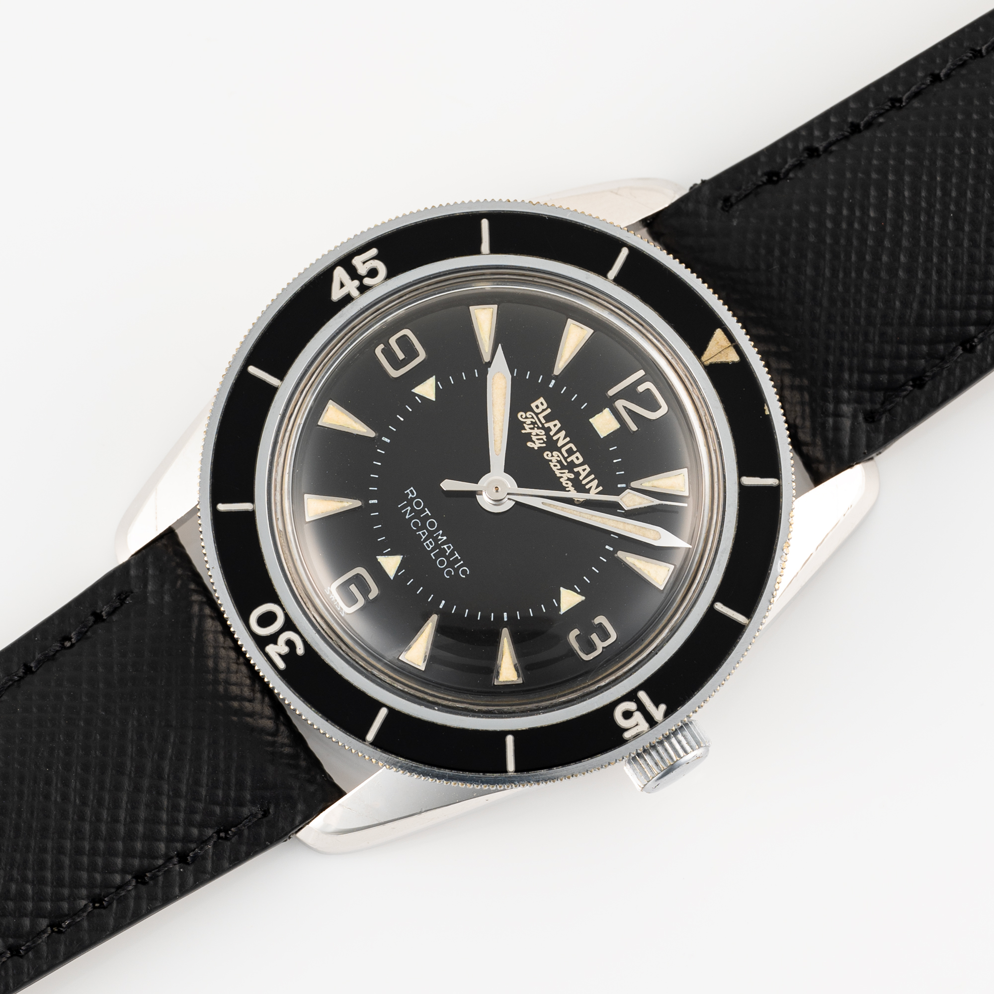 A RARE GENTLEMAN'S SIZE BLANCPAIN FIFTY FATHOMS ROTOMATIC DIVERS WRIST WATCH CIRCA 1950s, THIS WATCH - Image 4 of 8