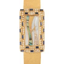 A LARGE SIZE 18K SOLID GOLD, DIAMOND & SAPPHIRE CHOPARD BRACELET WATCH CIRCA 1970s, REF. 5048 1 WITH