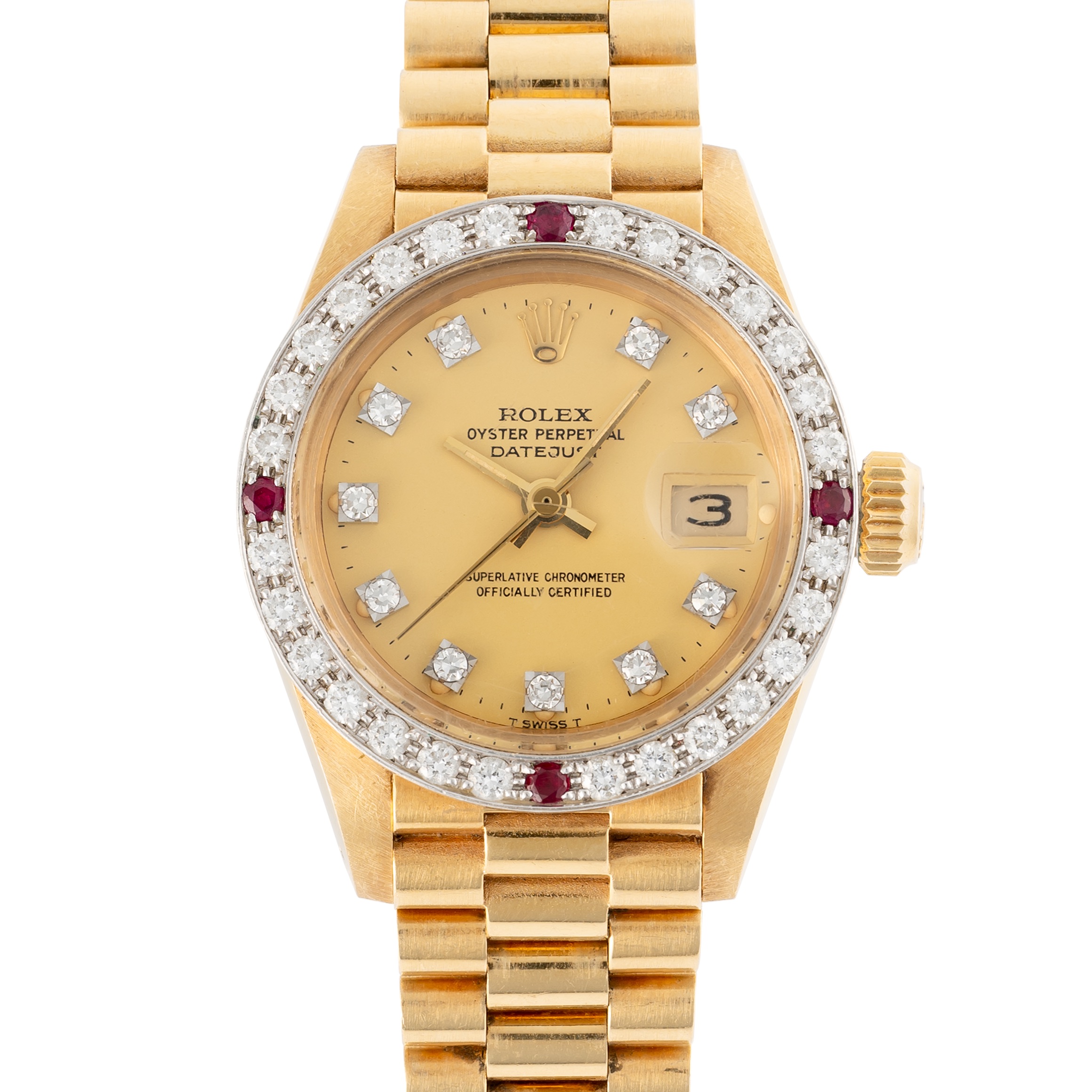 A LADY'S FINE & RARE 18K SOLID GOLD, DIAMOND & RUBY ROLEX OYSTER PERPETUAL DATEJUST BRACELET WATCH - Bild 9 aus 9