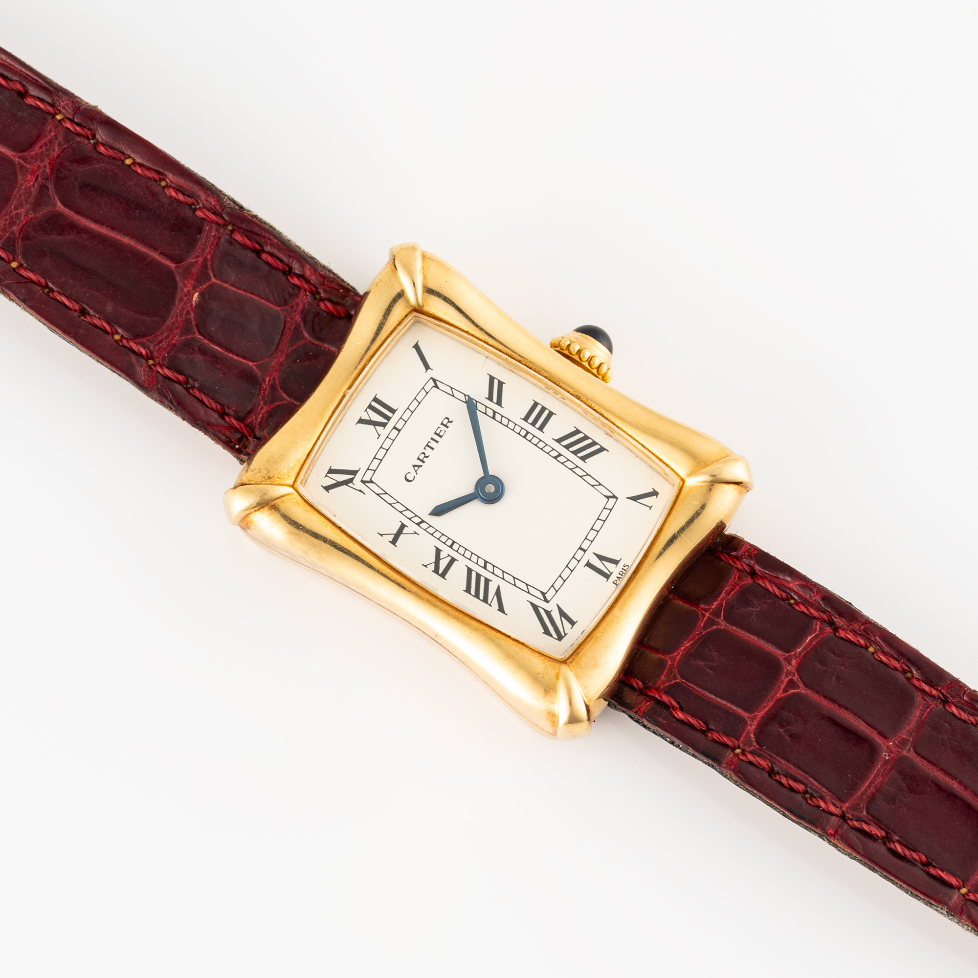 A VERY RARE LADY'S 18K SOLID GOLD CARTIER PARIS BAMBOO COUSSIN WRIST WATCH CIRCA 1970s, REF. 78110 - Image 3 of 10