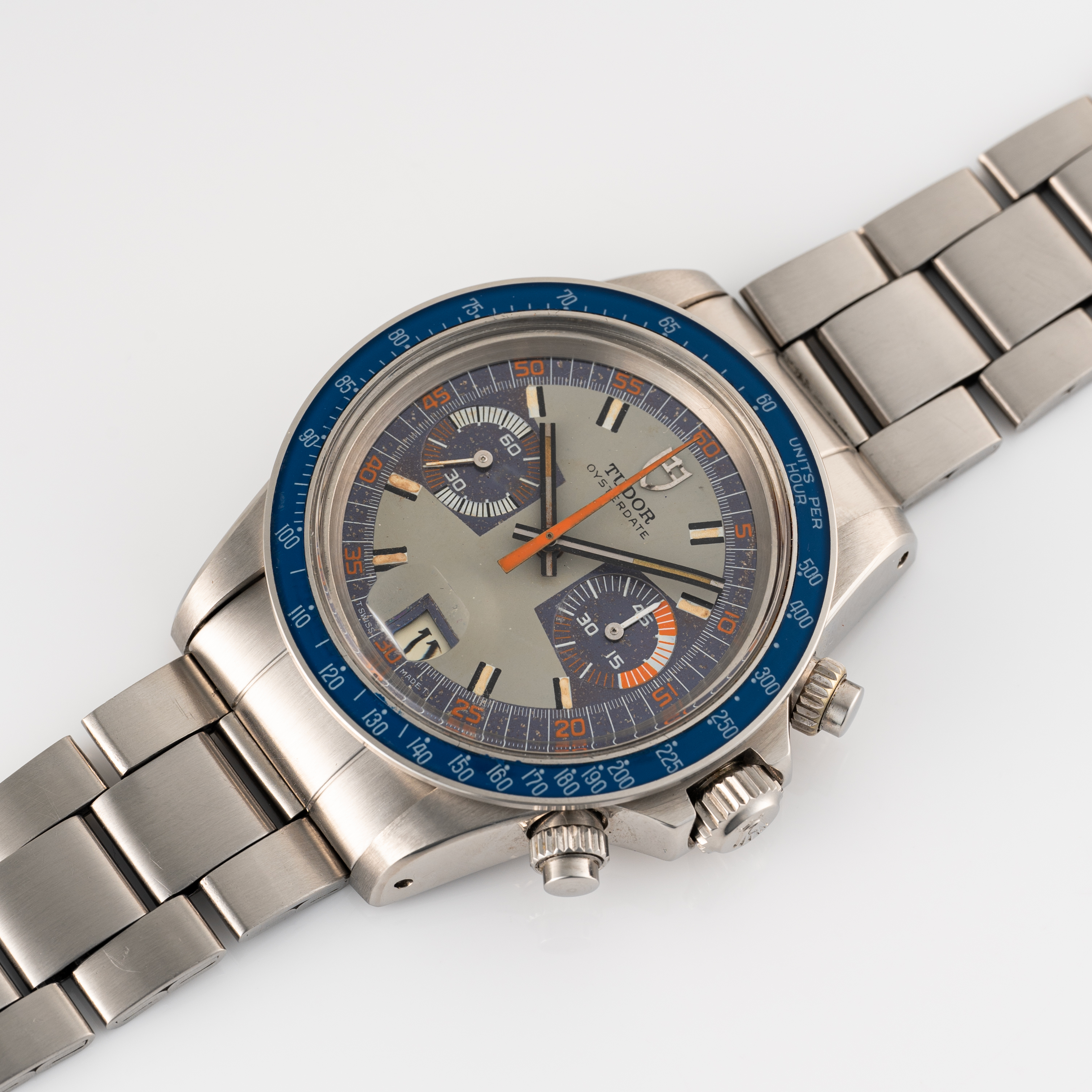 A RARE GENTLEMAN'S SIZE STAINLESS STEEL ROLEX TUDOR OYSTERDATE MONTE CARLO BLUE CHRONOGRAPH BRACELET - Image 4 of 10