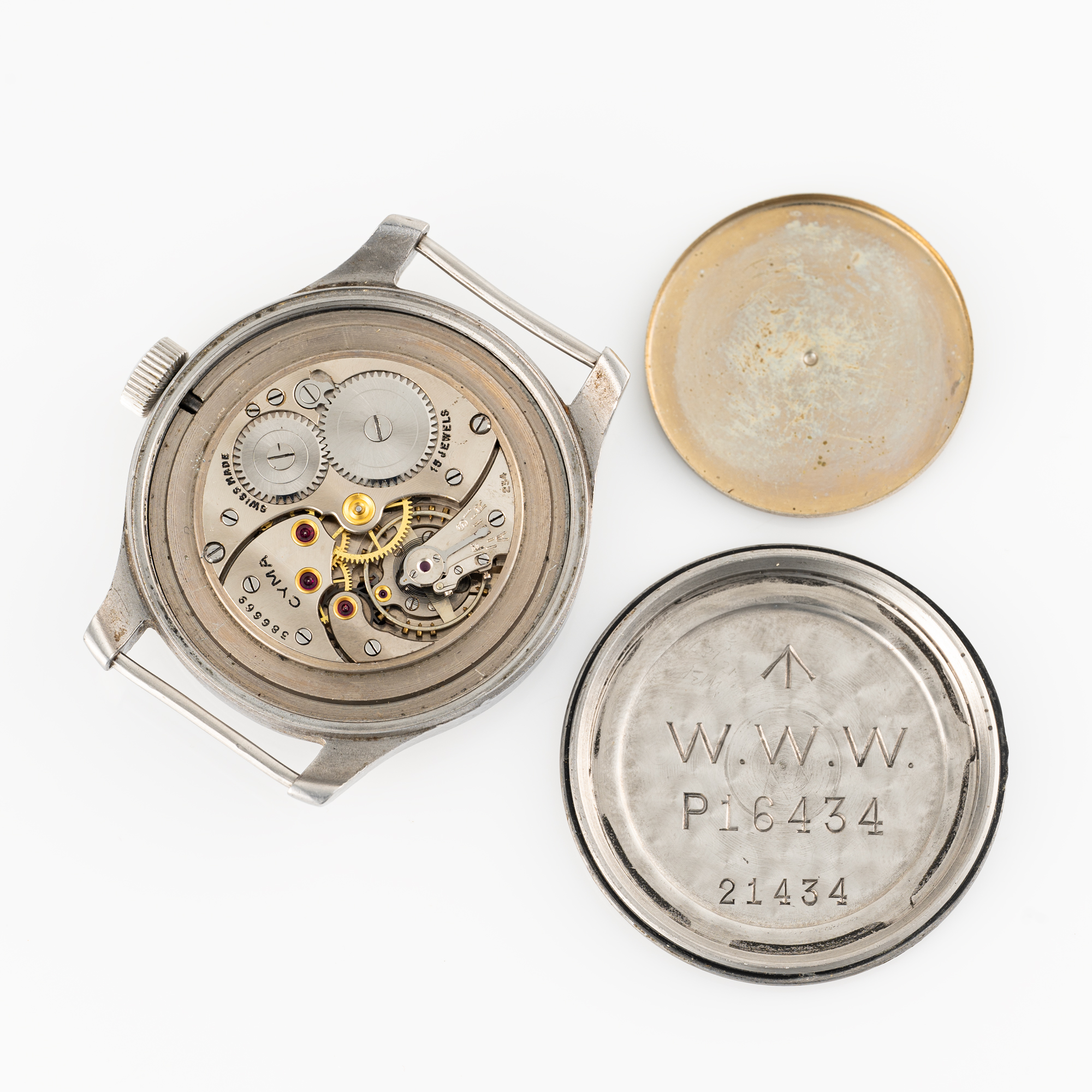A GENTLEMAN'S STAINLESS STEEL BRITISH MILITARY CYMA W.W.W. WRIST WATCH CIRCA 1945, PART OF THE " - Image 7 of 8