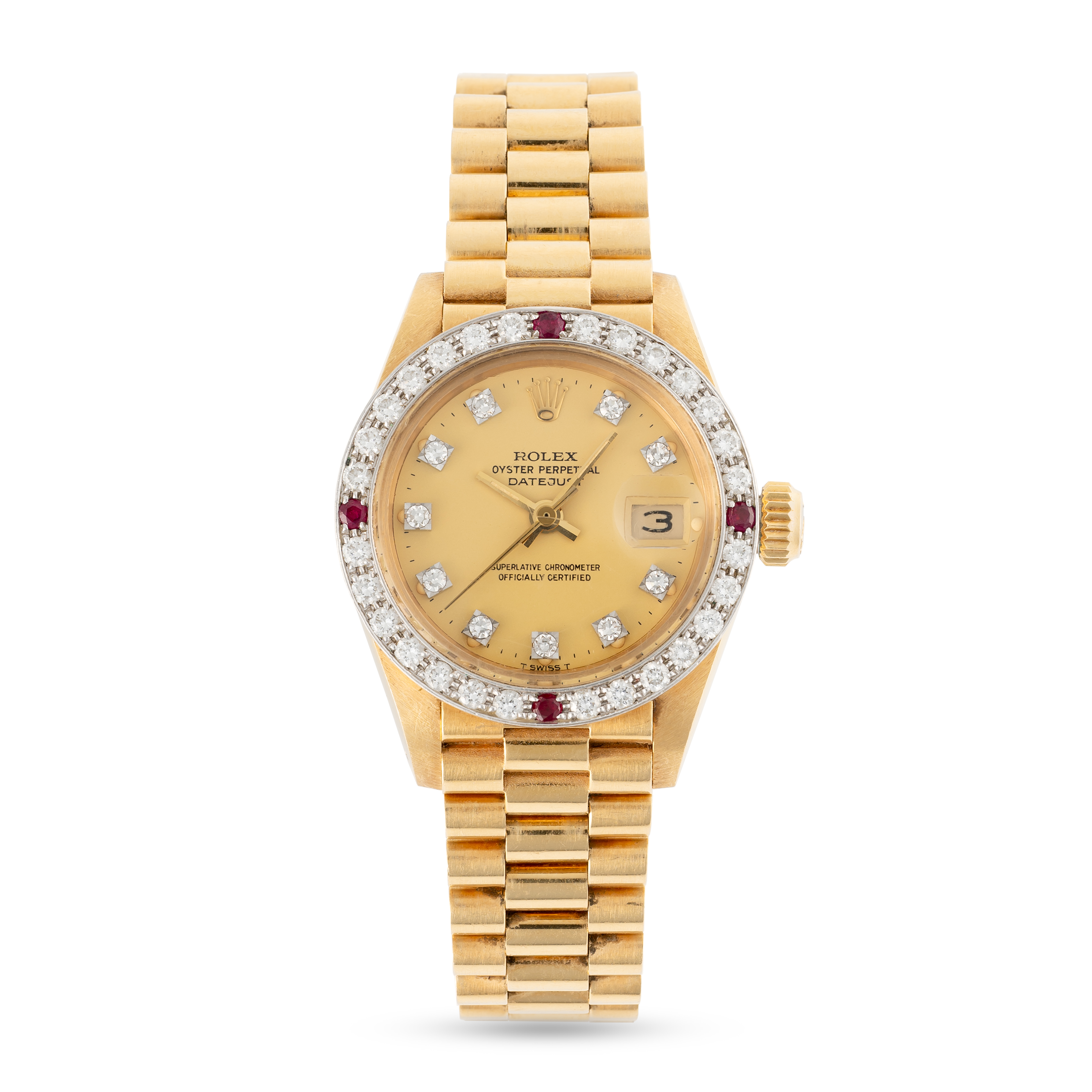 A LADY'S FINE & RARE 18K SOLID GOLD, DIAMOND & RUBY ROLEX OYSTER PERPETUAL DATEJUST BRACELET WATCH - Bild 2 aus 9