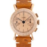 A RARE GENTLEMAN'S SIZE 18K SOLID PINK GOLD LUSINA CHRONOGRAPH WRIST WATCH CIRCA 1940s Movement: