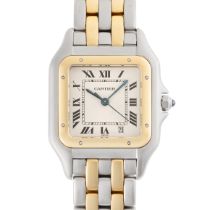 A GENTLEMAN'S SIZE STEEL & GOLD CARTIER PANTHERE TWO ROW BRACELET WATCH CIRCA 1980s, REF. 83949