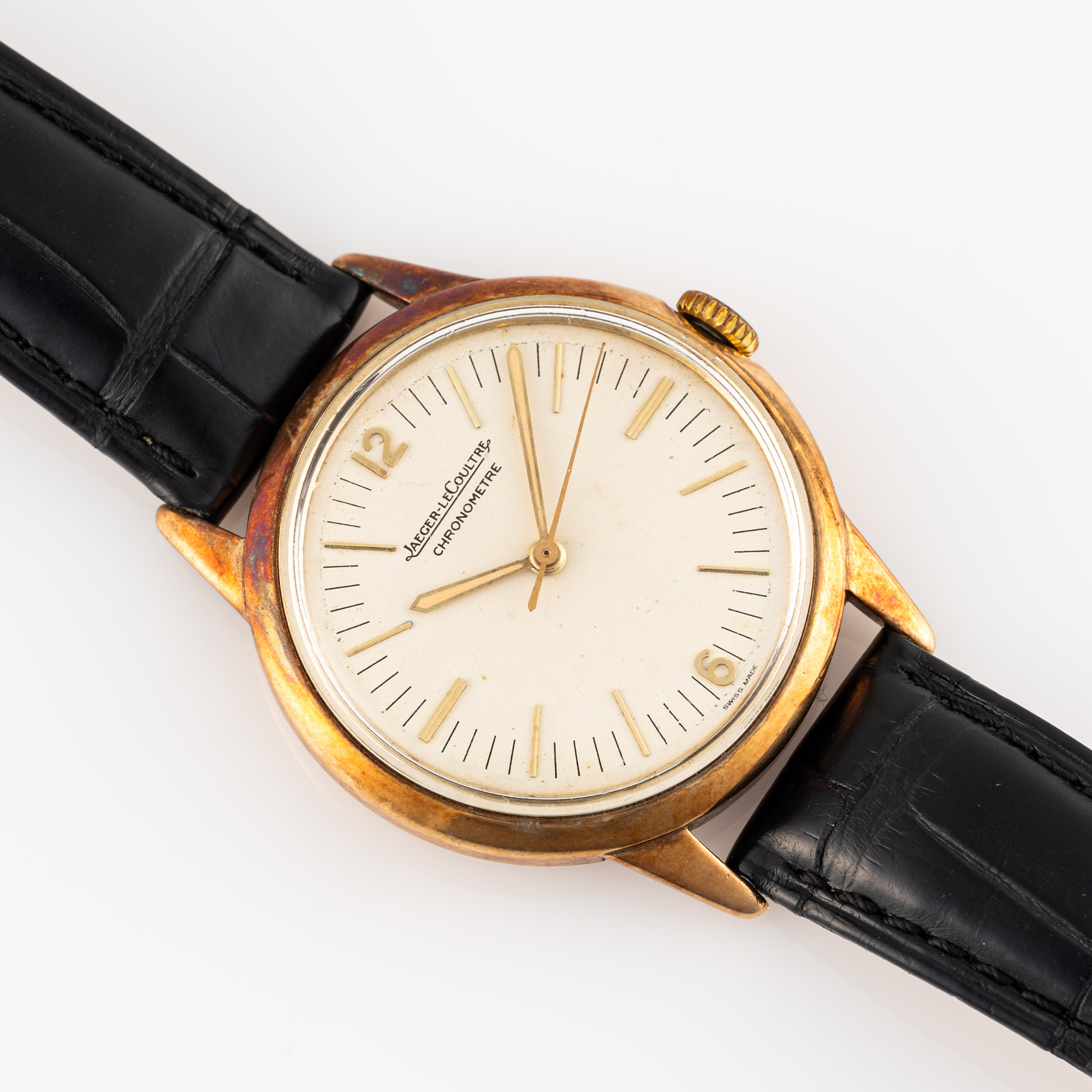 A RARE GENTLEMAN'S SIZE 9CT SOLID GOLD JAEGER LECOULTRE GEOPHYSIC CHRONOMETER WRIST WATCH CIRCA - Image 4 of 9