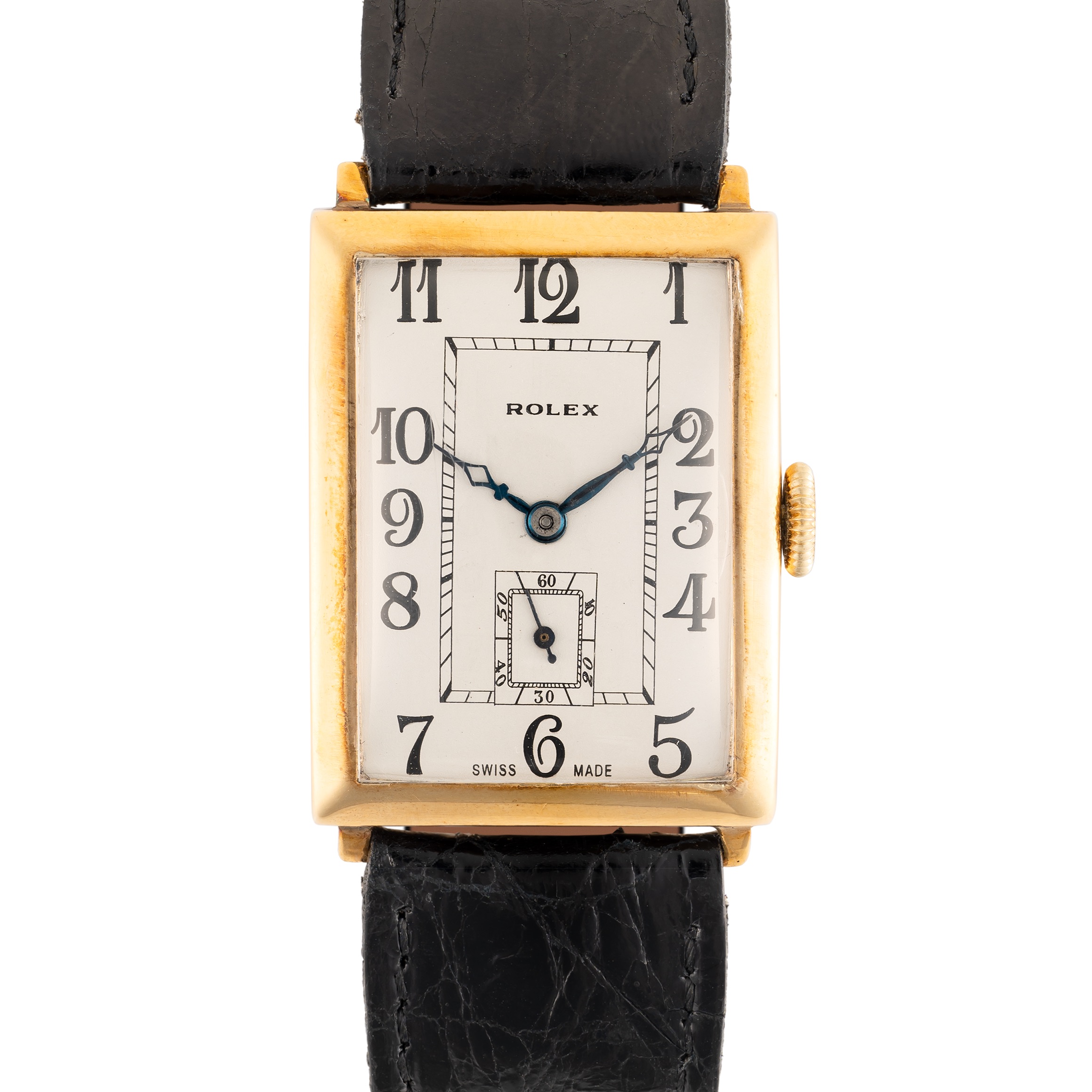 A GENTLEMAN'S LARGE SIZE 9CT SOLID GOLD ROLEX RECTANGULAR WRIST WATCH CIRCA 1933 Movement: 17J,