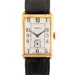 A GENTLEMAN'S LARGE SIZE 9CT SOLID GOLD ROLEX RECTANGULAR WRIST WATCH CIRCA 1933 Movement: 17J,