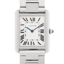 A UNISEX STAINLESS STEEL CARTIER TANK SOLO BRACELET WATCH DATED 2017, REF. 3169 WITH ORIGINAL