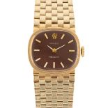 A LADY'S 14K SOLID YELLOW GOLD ROLEX PRECISION BRACELET WATCH CIRCA 1970s WITH BROWN DIAL,