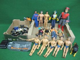 Eleven 1990's Hasbro Action Man figures with a small quantity of accessories and boat together