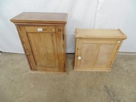 Two pine wall cupboards, one having single door enclosing single fixed shelf - 19.25" x 7" x 20.