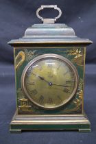Thomas Callow & Son green chinoiserie painted mantel clock marked Callow of Mount St Mayfield to