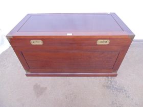 20th century hardwood campaign style chest with flush brass handles, the interior lined with camphor