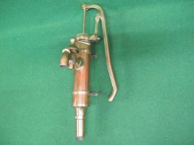 Brass and copper hand pump with large tap and wall/post mounting brackets - total height 25"