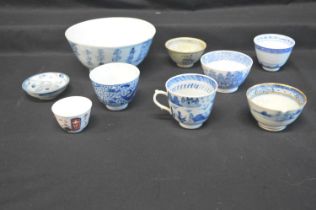 Group of six Oriental tea bowls together with a single dish - 3" dia, teacup and one other bowl -