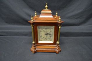 RH Halford & Sons, London, mahogany cased mantel clock with engraved silvered dial, Roman Numerals