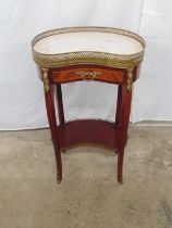 20th century Continental style two tier side table with ormolu style mounts, the marble kidney