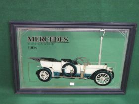 Mirror/picture of a 1908 Mercedes Edwardian tourer, framed - 35" x 25" Please note descriptions