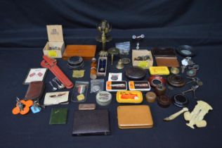 Collection of sundry items to include: tobacco tins, coins, cased photograph frame and keys etc