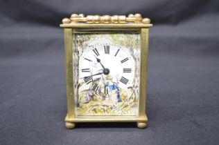 French brass and glass cased carriage clock with top carrying handle and later painted dial (in af