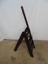 Set of mahogany folding three tread library steps with hand rail - 14" x 25.5" x 49.5" tall Please