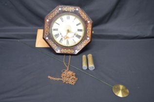 Victorian mahogany cased postman's alarm clock having white painted wooden dial and black Roman