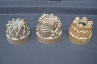 19th century Benham & Froud copper jelly mould numbered 458 and two other copper jelly moulds