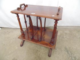 Victorian walnut two tier what-not with rectangular two handled tray top over three section