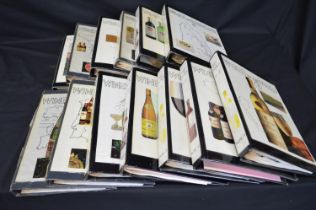 Box containing thirteen folders of wine labels from around the world Please note descriptions are