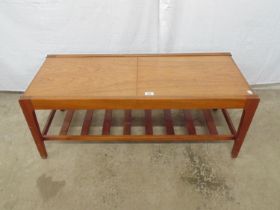 Remploy mid century teak extending coffee table the top opening to reveal a tiled central section