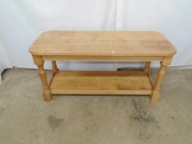 Modern oak two tier coffee table, standing on turned legs - 120cm x 51cm x 56cm tall Please note