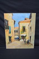 Godwin Bennett (1888-1950) oil on canvas of a Spanish street scene, signed bottom left, unframed -