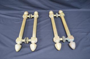 Two pairs of heavy solid brass reeded door handles believed to be from a French casino - 54cm long