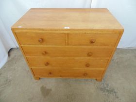 War Department (stamp to back) light oak chest of two short over three long drawers, standing on