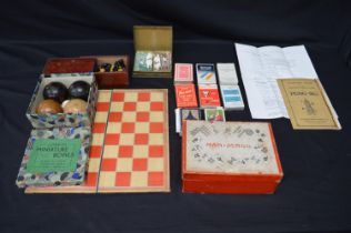 Vintage Mah-Jong set together with Hobbies Miniature Bowls set, chess pieces, board and playing