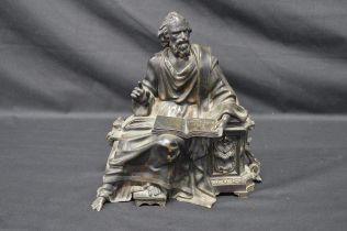 Bronze figure of a seated Socrates bearing the name Lois D'Athenes (ex mantle clock figure) - 22cm