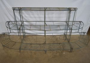 20th/21st century metal three tier plant stand in three sections with rounded ends - 200cm long