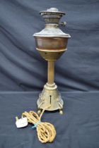 Brass Benham & Froud Arts & Crafts base converted oil lamp stamped on base with cross and B&F with