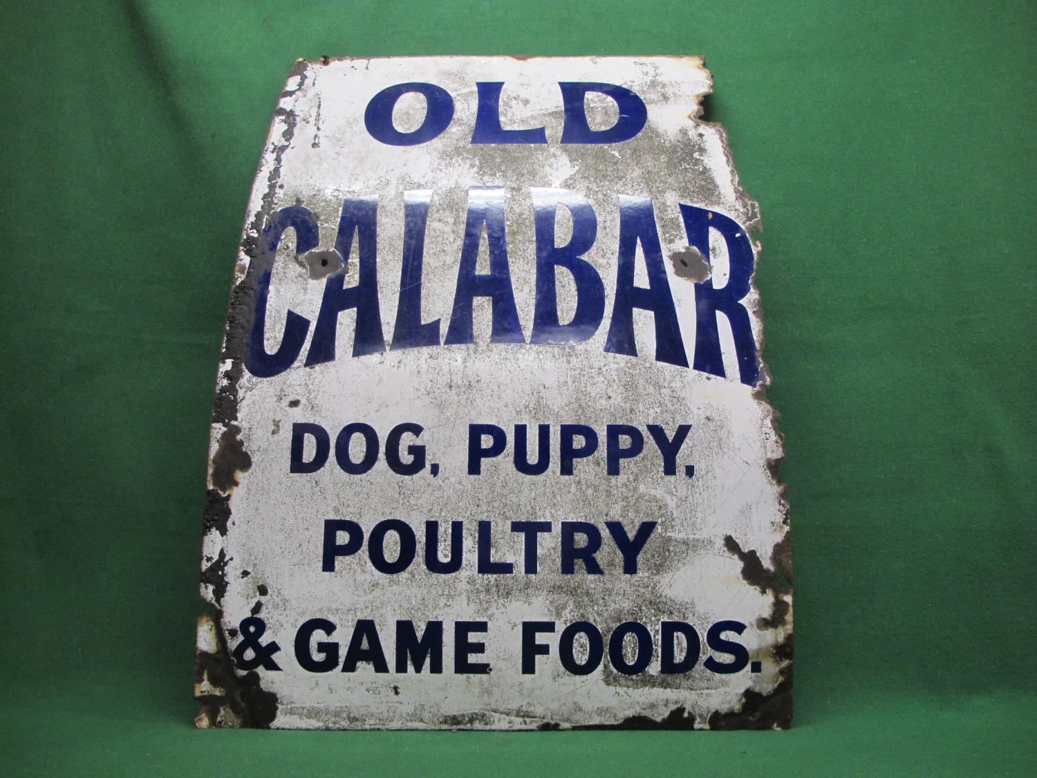 Large enamel advertising sign for Old Calabar Dog, Puppy, Poultry And Game Foods, dark blue - Image 2 of 3