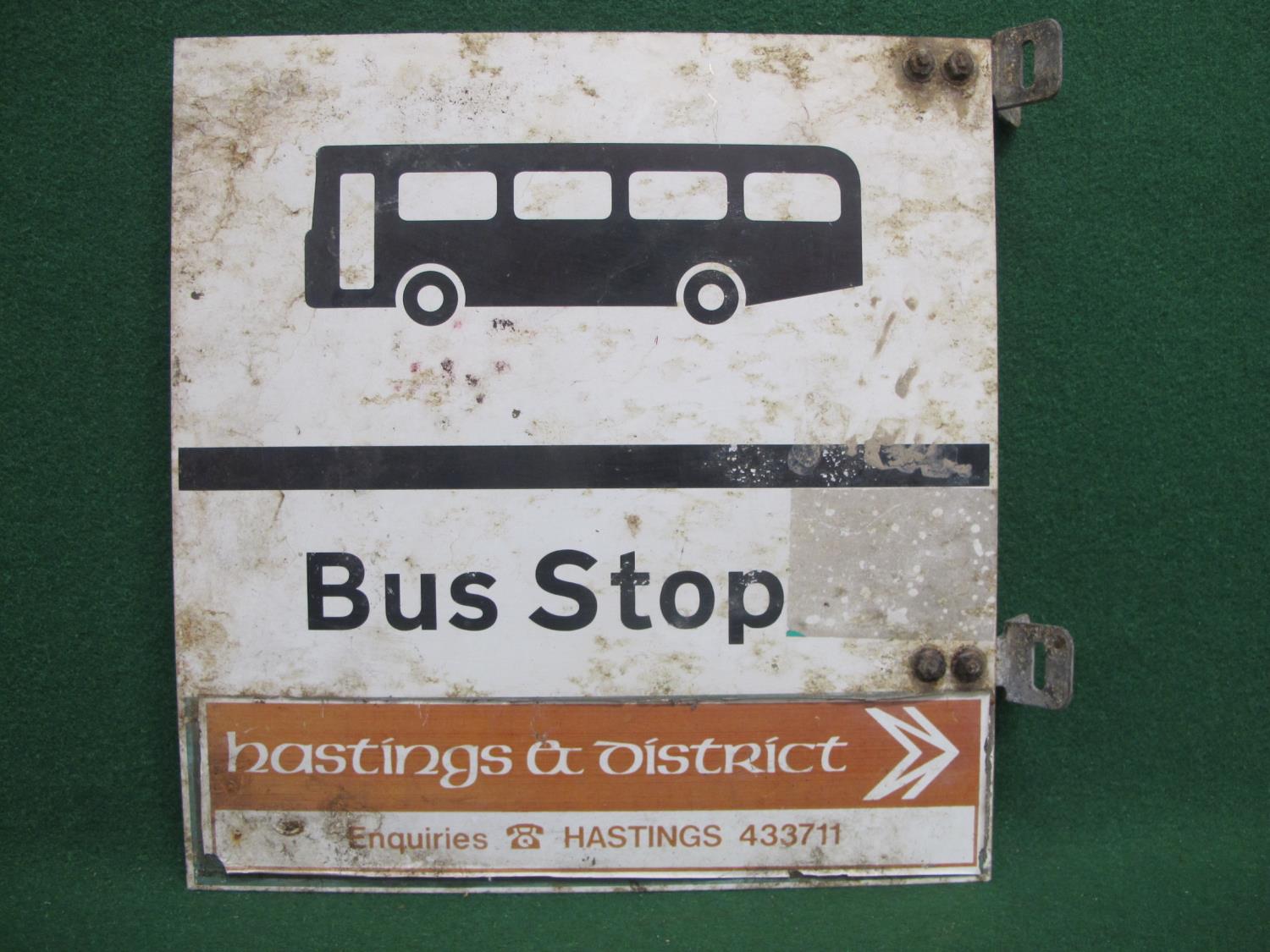 Double sided aluminium Bus Stop sign with Maidstone & District and Hastings & District stickers on - Image 2 of 3