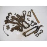 Quantity of heavy duty chain, hooks and shackles etc Please note descriptions are not condition