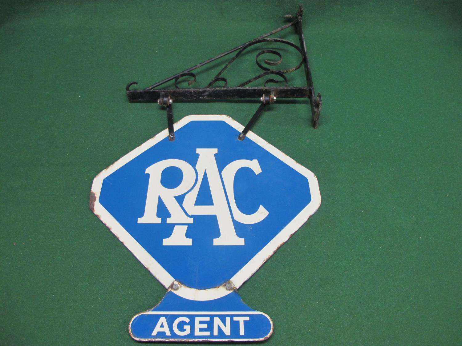 1930's double sided diamond shaped blue and white RAC Agent enamel sign with an attached wall - Image 3 of 5