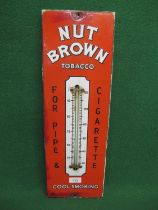 Vertical enamel advertising thermometer sign for Nut Brown Tobacco For Pipe And Cigarette Cool