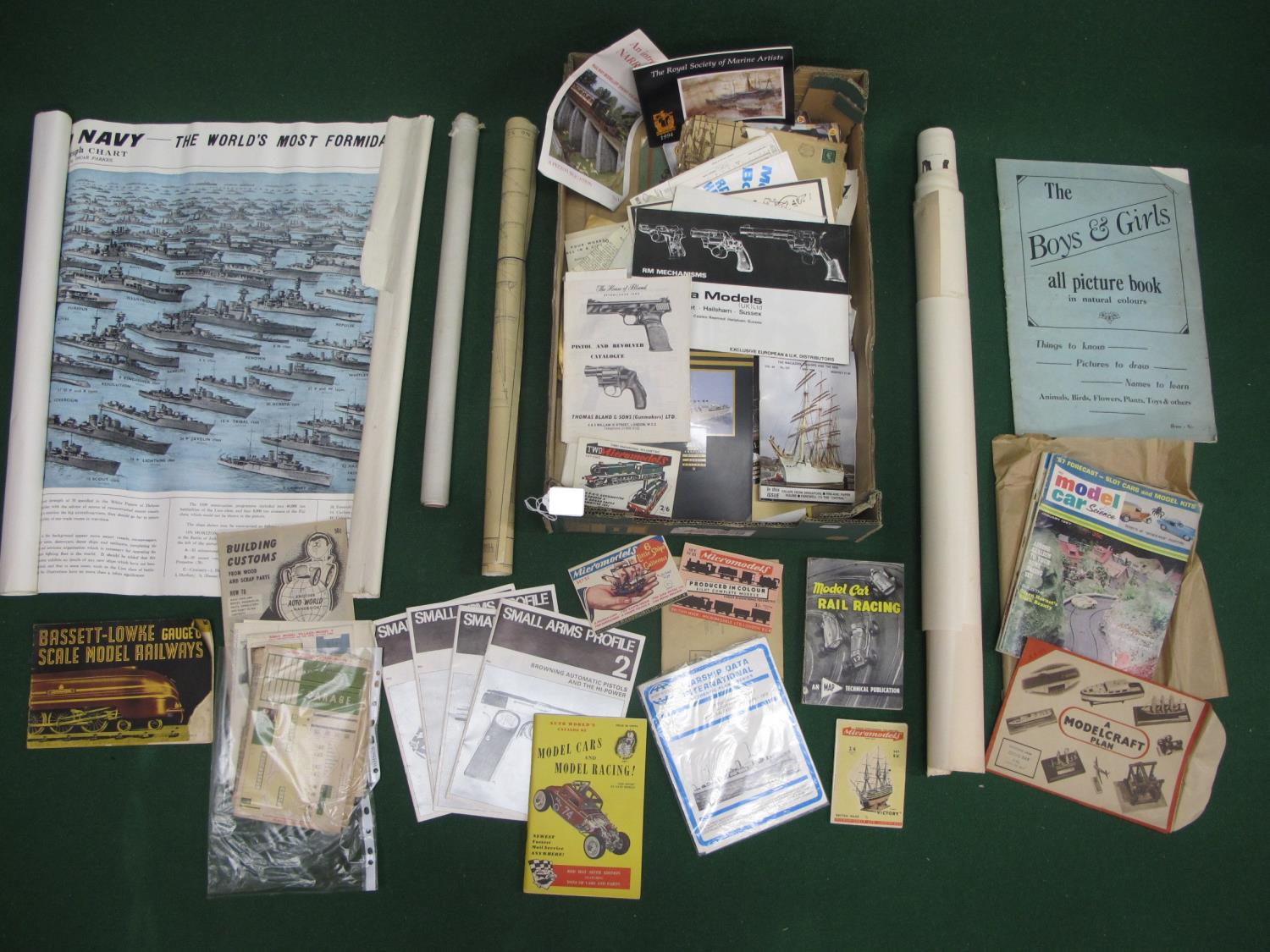 Large box full of model and model railway ephemera, leaflets, booklets and catalogues from the