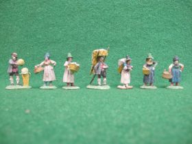 Thirteen hand painted wooden figures of 18th century trades people and men at arms - 2" - 2.5"